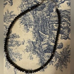 Elegant Black Beaded Crystal and Silver Necklace